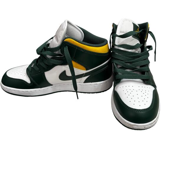 Nike Air Jordan 1 Youth Mid GS Green White Yellow Sneakers Big Kid Size 5Y - Picture 6 of 6